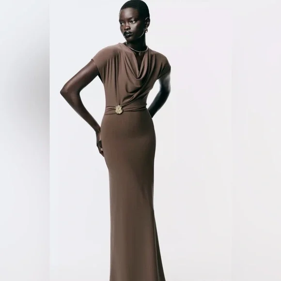 NWT Zara Elegant Brown Dress - Picture 4 of 10